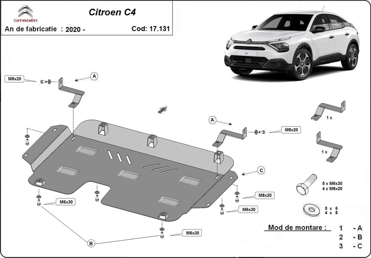 Protección de motor metálica compatible con Citroën C4