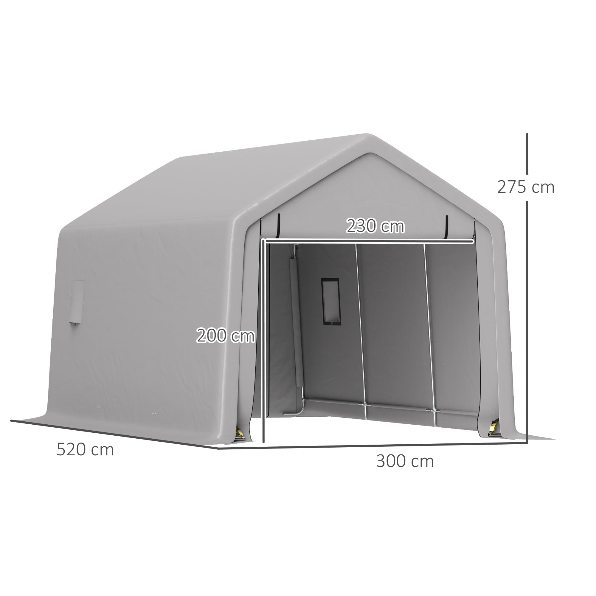 Outsunny Carport Tente de Garage 3 x 5,2 m, abri Voiture extérieur, Tente de Stockage avec Porte Enroulable Amovible, pour Camion, Bateau, Gris