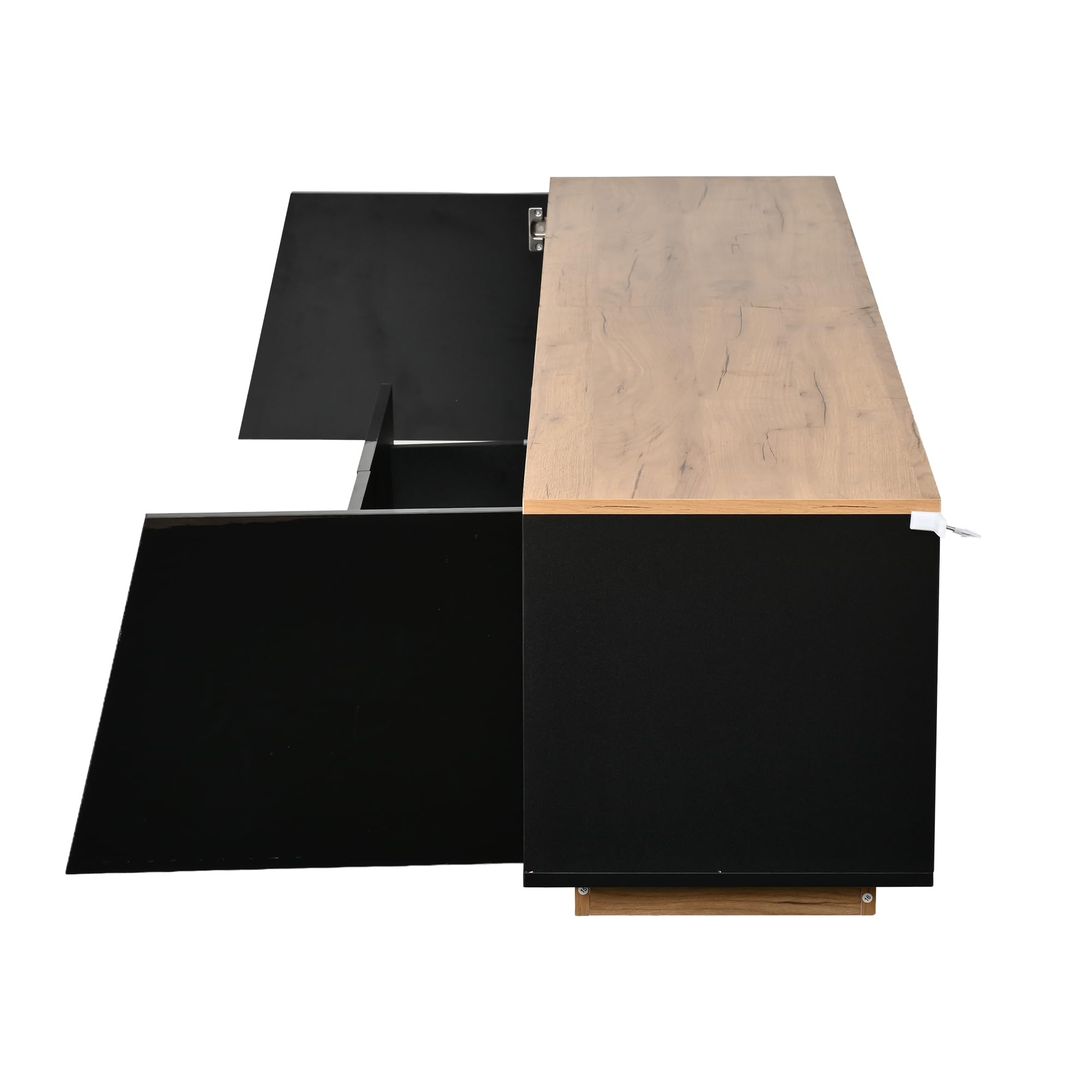 SACOOL Armario para televisión de 180 x 40 x 46 cm, 2 cajones, 2 armarios, armario bajo brillante, adecuado para televisores de 75 pulgadas, negro + empalme de color madera