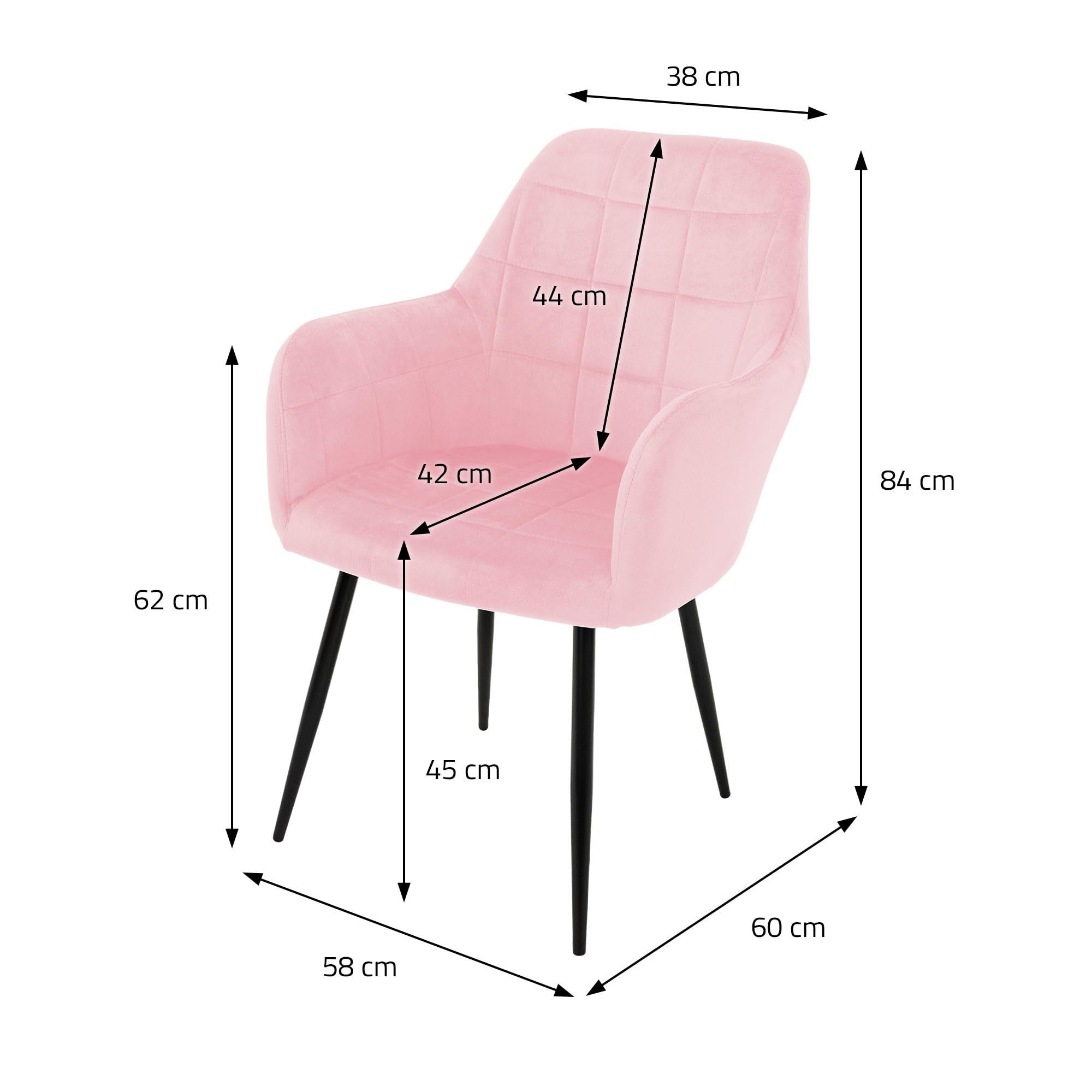 ECD Germany Lot de 4 Chaises de Salle à Manger - Assise Siège Rembourrée en Velours - Structure en Métal - Fauteuil avec Accoudoirs - Chaise de Salon - Chaises de Réception pour Bureau - Rose