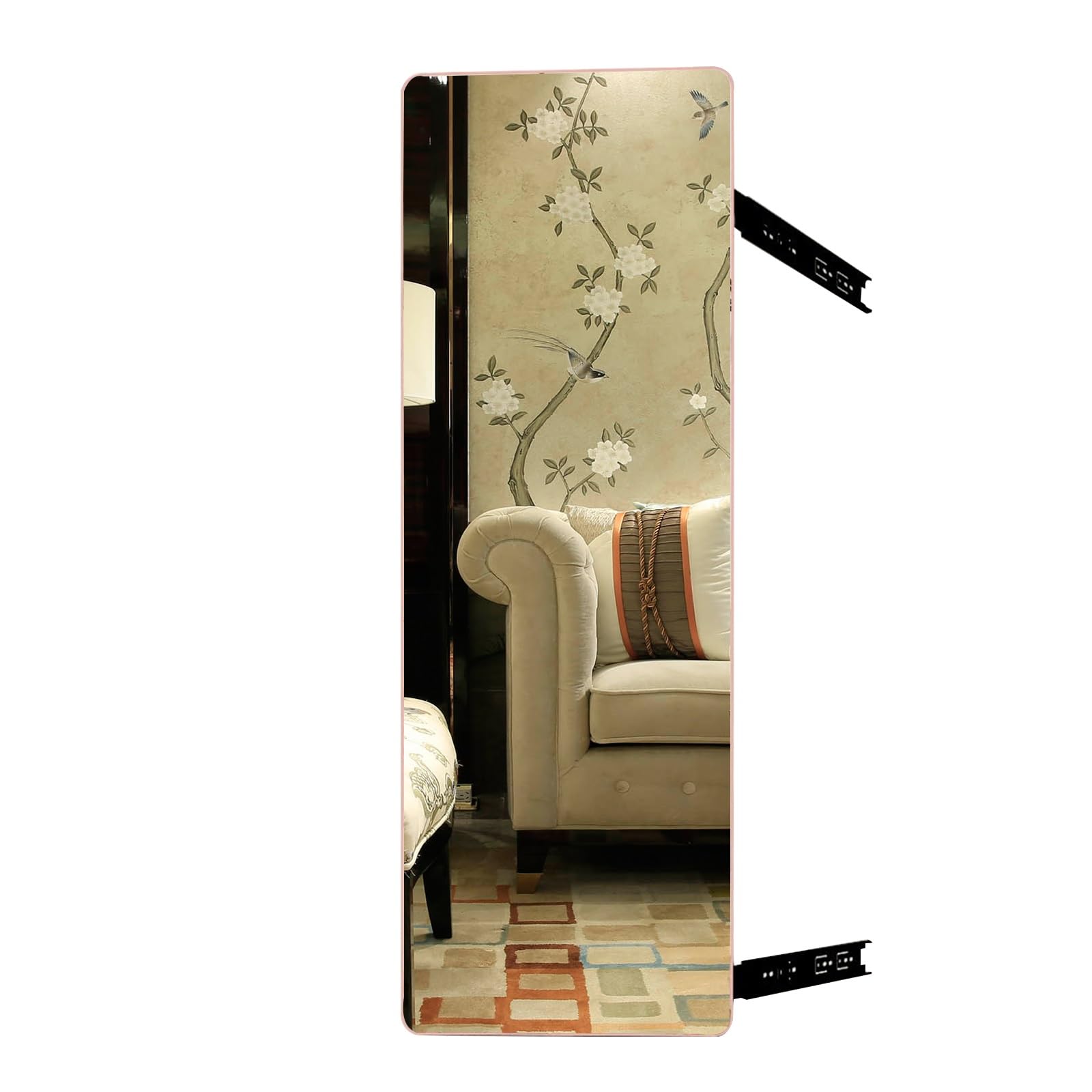 JEKKAH Built-in Folding Sliding And Rotating Fitting Mirror, Wardrobe Invisible Pull-out Mirror, Sliding Full-length Mirror(Rose gold,110 * 40cm)