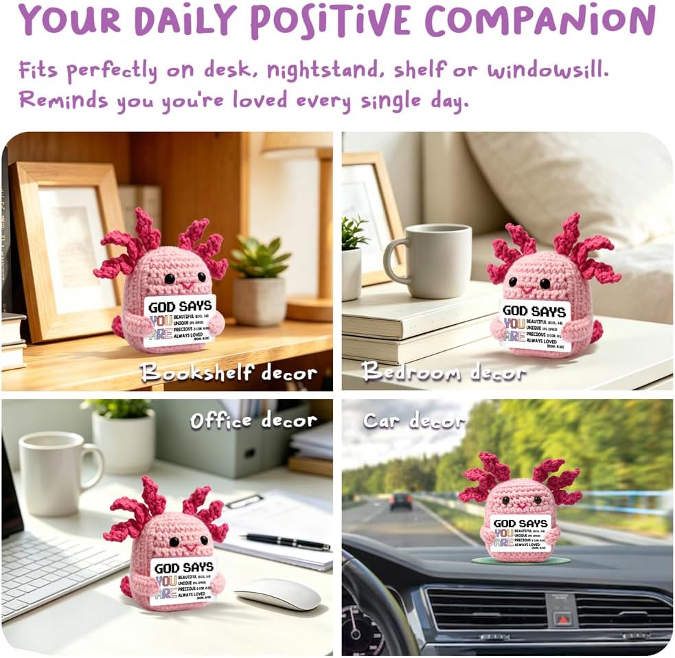 God Says Handmade Crochet Axolotl with Bible Verse Card Desk Decor Gifts image 5
