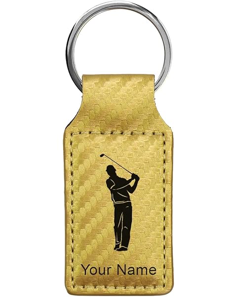 LaserGram Rectangle Keychain, Golfer, Personalized Engraving Included