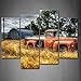 Old Truck Car Wall Art in Red and Trees and Dry Grasses in Field Wall Decor Painting Pictures Print On Canvas The Picture for Home Modern Decoration