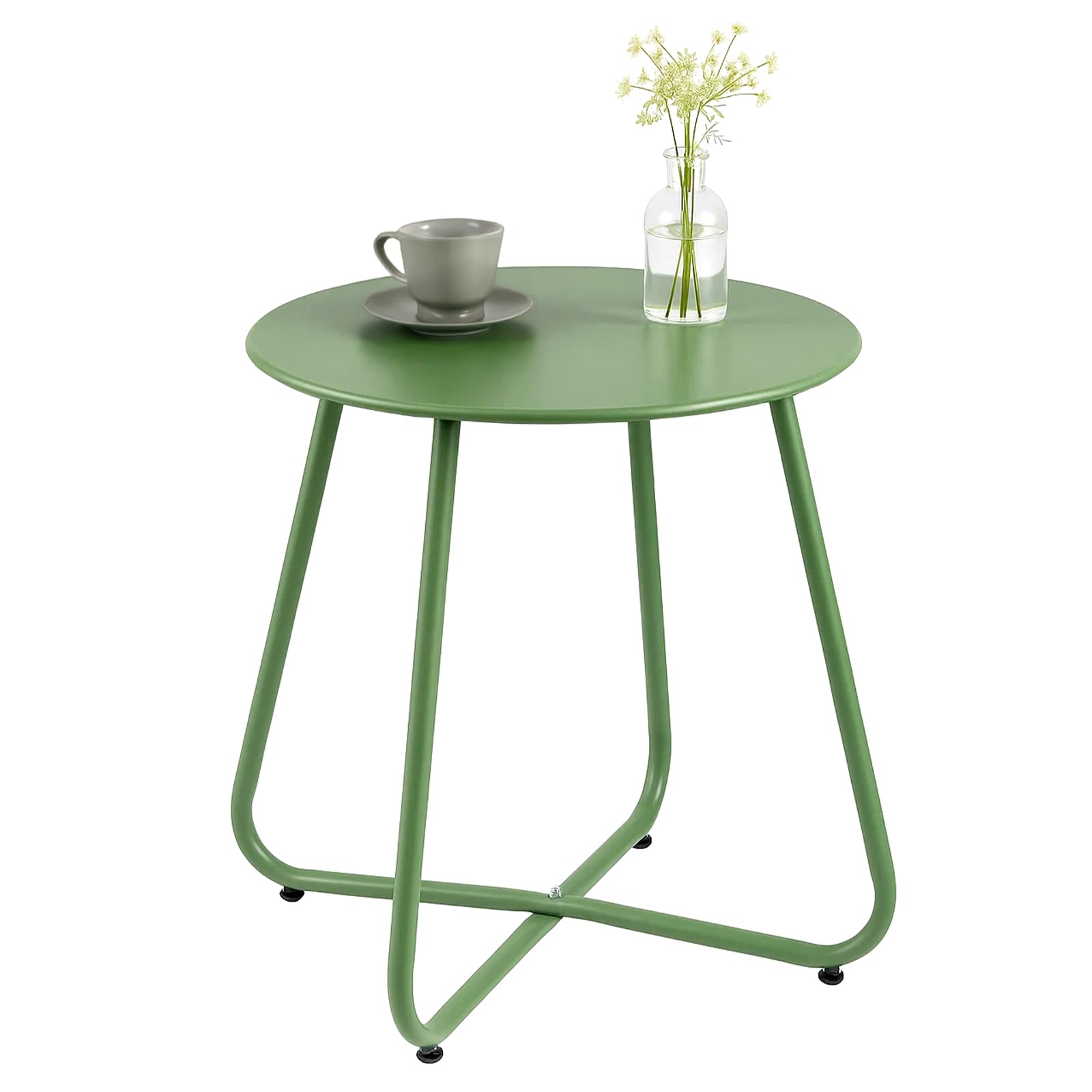 Runder Beistelltisch Outdoor & Indoor, 45×45 cm Gartentisch für Balkon, Terrasse & Wohnzimmer, Metall Wetterfest mit Pulverbeschichtung, Leicht & Stabil (Grün)