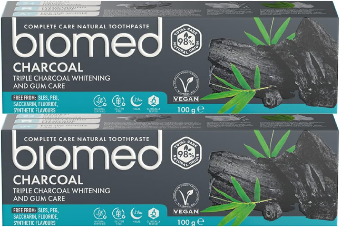 BIOMED CompleteCare Charcoal, Fluoride-free, Tripple charcoal whitening and Gum care Toothpaste - 100gms (Pack of 2), Black