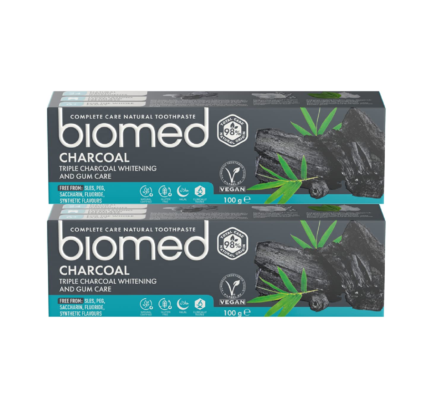 BIOMED CompleteCare Charcoal, Fluoride-free, Tripple charcoal whitening and Gum care Toothpaste - 100gms (Pack of 2), Black