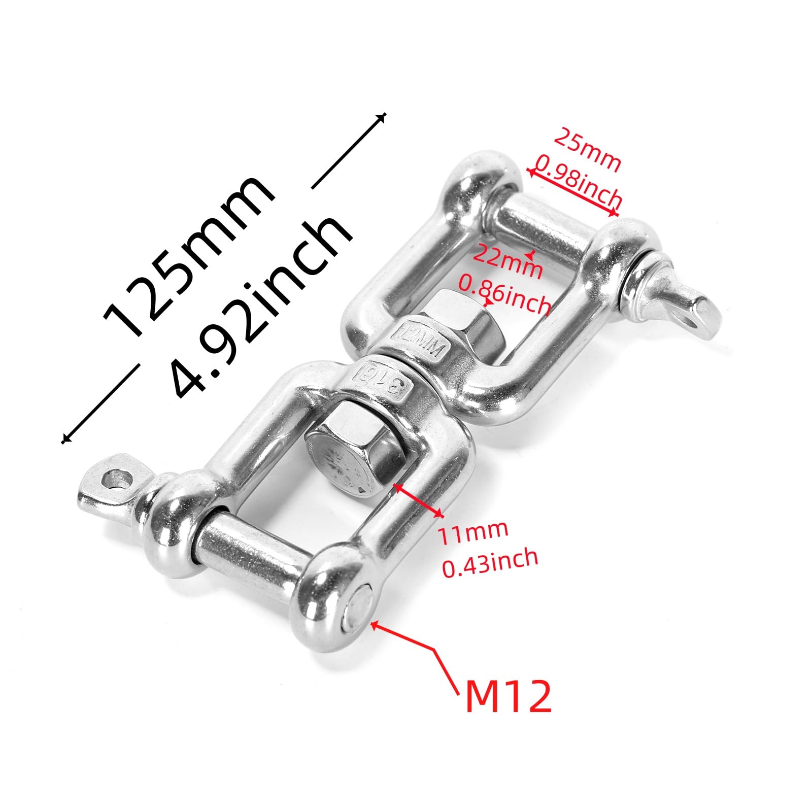 1 pièces anneau pivotant universel à double manille en acier inoxydable 316 M12x125mm pour jardin, cour, bateau, randonnée, camping, extérieur