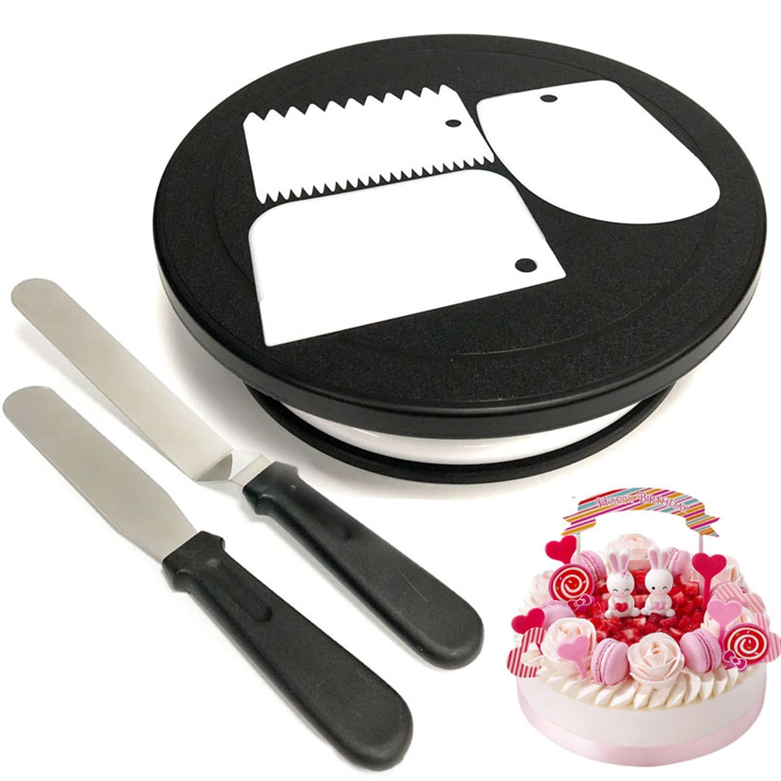 Tortenplatte Drehbar DIY. Black Cake Drehteller Backen Anti-Skid Runde Kuchenvorräte Dekorieren Werkzeuge Küchentisch Rotatierender Kuchenstand Bequem zur Verwendung Kuchen dekorieren Verbrauchsmateri