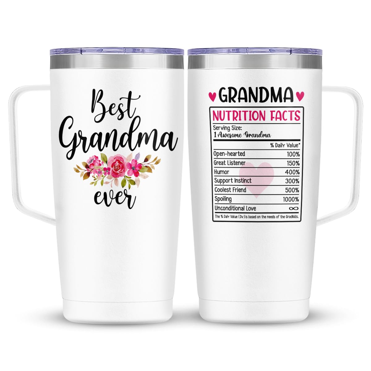 SANDJEST Grandma Tumbler with Handle 20oz Stainless Steel Insulated Tumblers Coffee Travel Mug Nana Cup Best Grandma Gift for Grandmother Grandmom