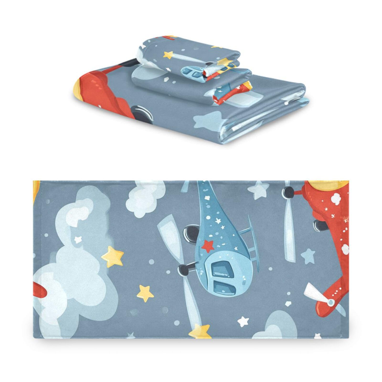 Helikopter Sterne Wolke Silber Dekorative Gesichtshandtücher Set 3-teilig, 1 Badetuch, 1 Handtuch, 1 Waschlappen für Zuhause, Küche, Familie