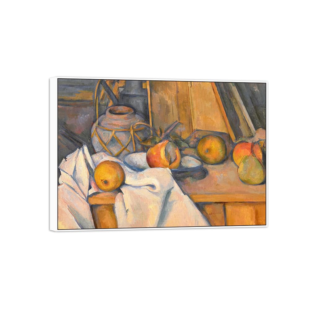 SDYSKKUG Canvas Wall Art Picture Decor Fruits Pot by Paul Cezanne 100x70cm White Frame