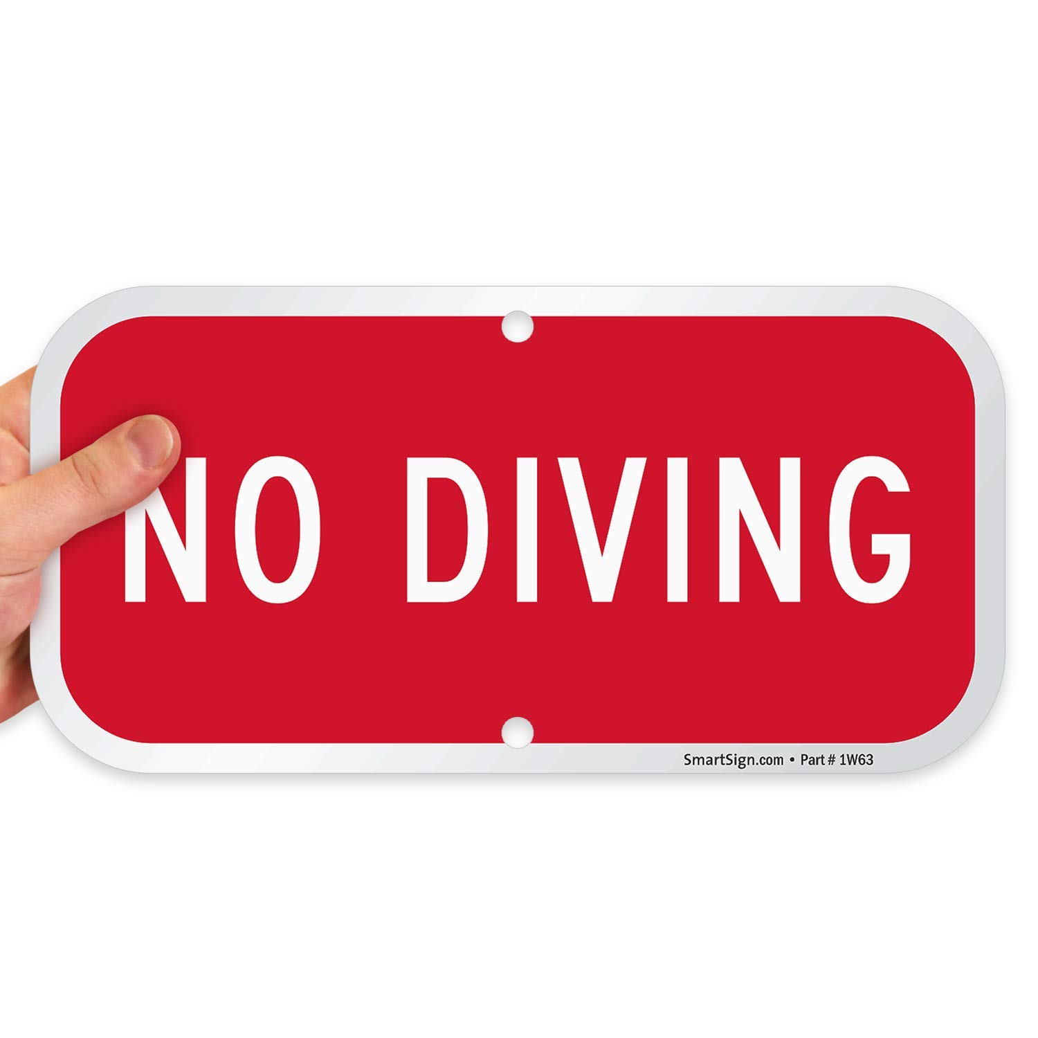 SmartSign 6 x 12 inch “No Diving” Swimming Pool Safety Metal Sign with Pre-Cleared Holes, Screen Printed, 63 mil Laminated Rustproof Aluminum, Red and White, Made in USA