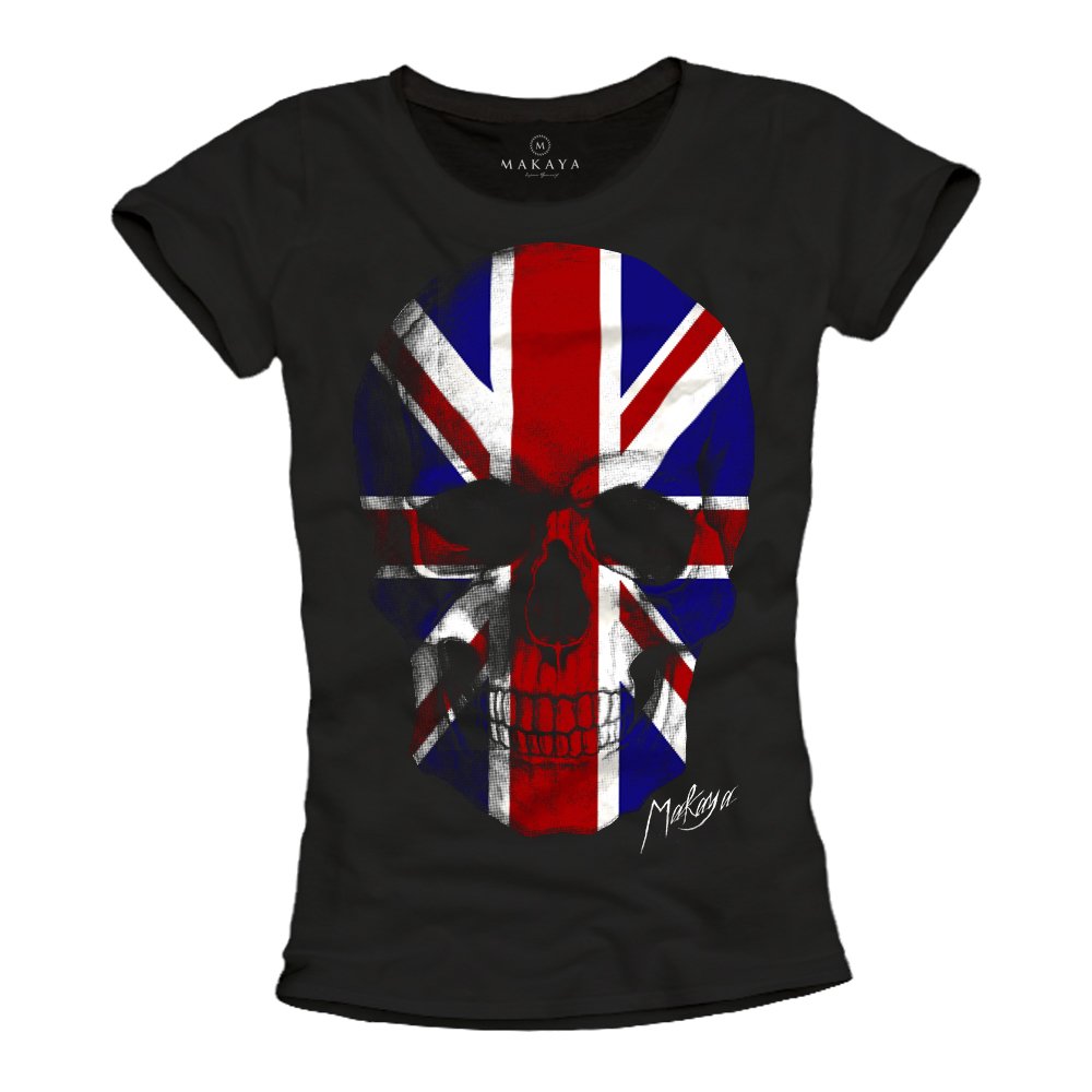 Maglietta Donna Con Teschio E Bandiera Italia – T-Shirt Regular Fit In Cotone Ring Spun, Stampa Serigrafica, Öko-Tex 100
