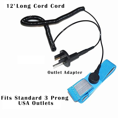 Miniatura 3 de Static Care Banana Jack Adaptador de enchufe con correa de muñeca antiestática ESD, cable de bobina de 12 pies, adaptador universal de tierra de 3