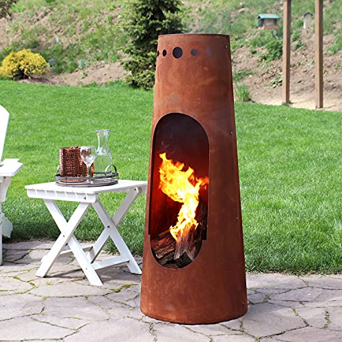 Sunnydaze Sante Fe Steel Chiminea With Rustic Finish - Outdoor Wood-Burning Metal Fire Pit With Log Grate For Cabin, Patio And Backyard - Modern Bonfire Pit - 50-Inch #TOP1