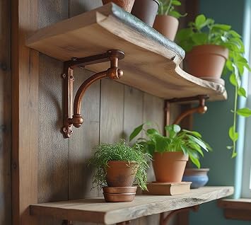 NACH Decorative Shelf Brackets, 4 Pack of 5.5 x 1.2 x 5.5 inch Copper Cast Iron Shelf Brackets - Decorative Brackets for Mounting - Half Round Style Brackets