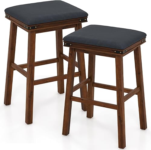 COSTWAY Juego de 2 taburetes de bar tapizados, sillas de bar sin espalda de 30 pulgadas de altura con asiento acolchado de piel sintética, marco de