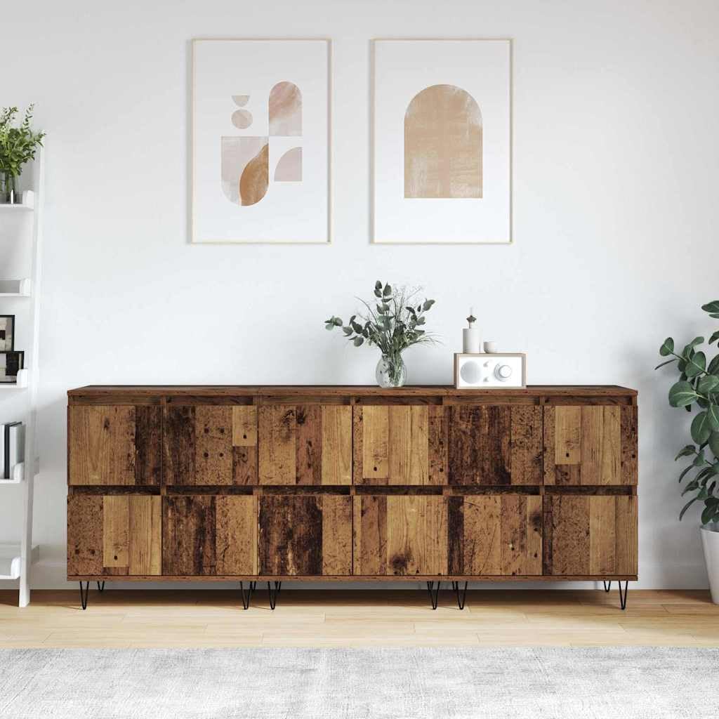 Kredensy zestaw 3 sztuk, wygląd starego drewna, 180 x 35 x 70 cm, materiał drewnopochodny, uniwersalna szafa do salonu, jadalni, kuchni, przedpokoju