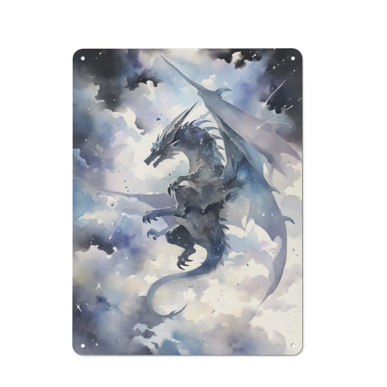 Junmoney Dragon In A Storm For Lounge Or Reading Corner, Rustic Tin Sign 40X30cm, For An Autumn Update To Lounge And Reading Corner