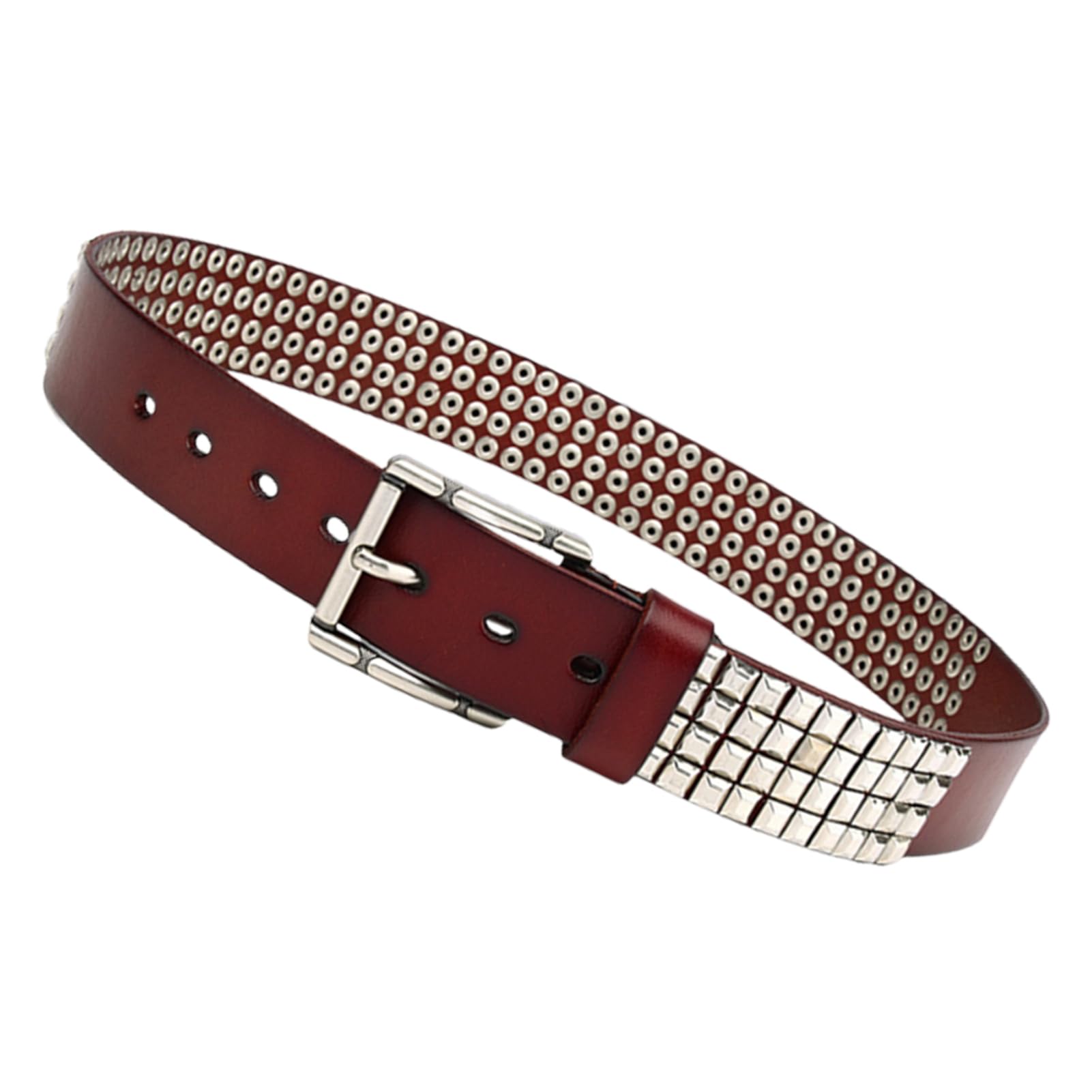 Zilver Neutraal Studded Riem Western Punk Rock Stijl Handgemaakte Verstelbare Gesp Voor Mannen Vrouwen Jeans Vrijetijdsriem(120cm/waist:40~42, Brown