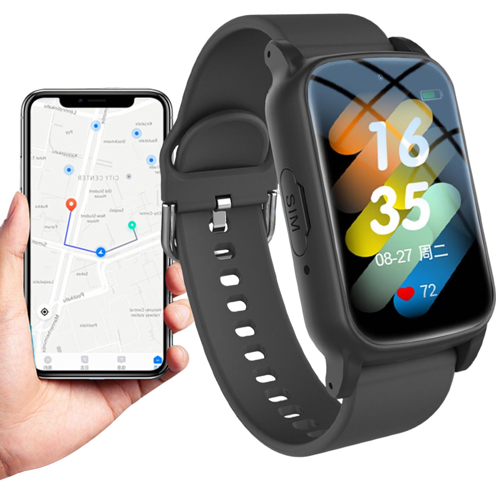 LRPMGZYoe GPS Watch for The Elderly with Fall Detection Smartwatch HD Black
