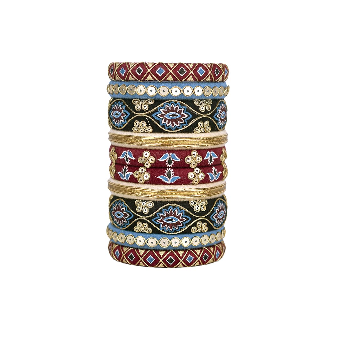 taasha craft Dharini ajark print hand painted Bangles, Handcrafted Cotton Thread Bangle Set for Women & Girls (10 Bangles)-picture-34