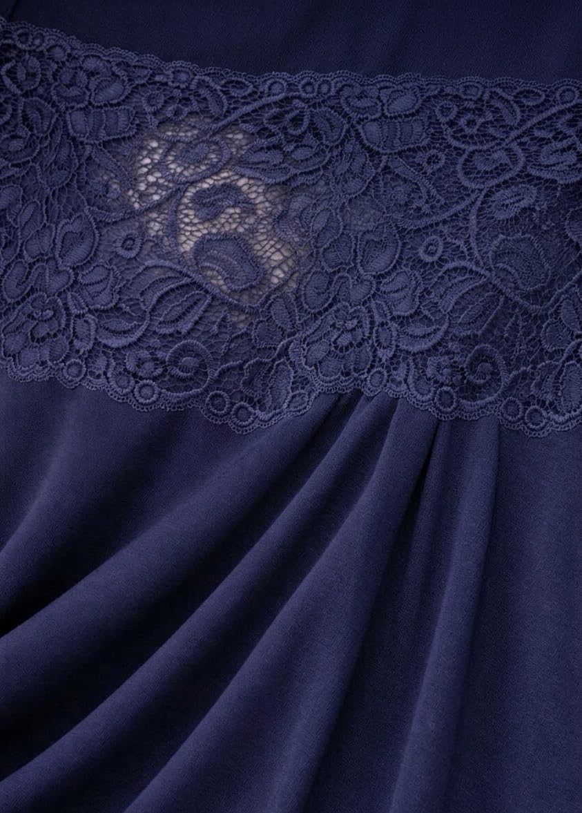dolcecasabiancheria TRAMONTE Camicia da Notte Donna Estiva Viscosa Pizzo Abito Casa Mezza Manica S/M Blu