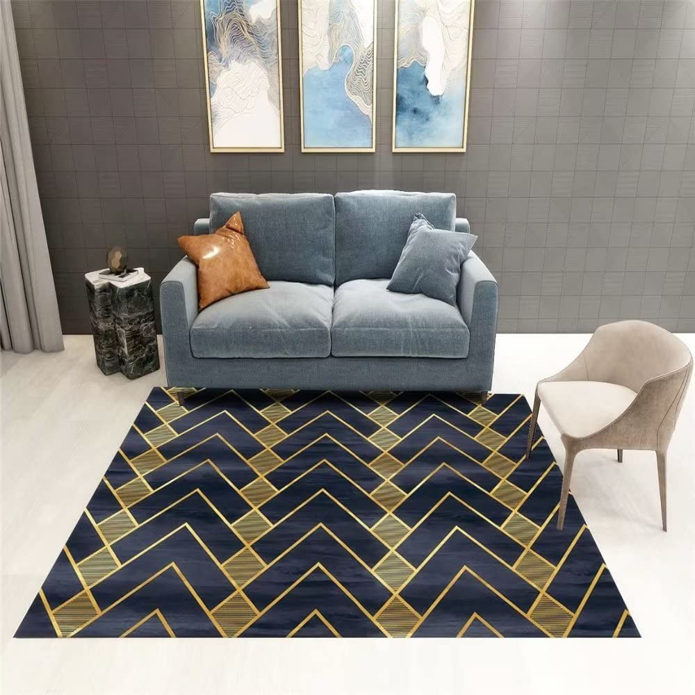 Tapis de salon design 120x160cm à motifs rayés jaune treillis