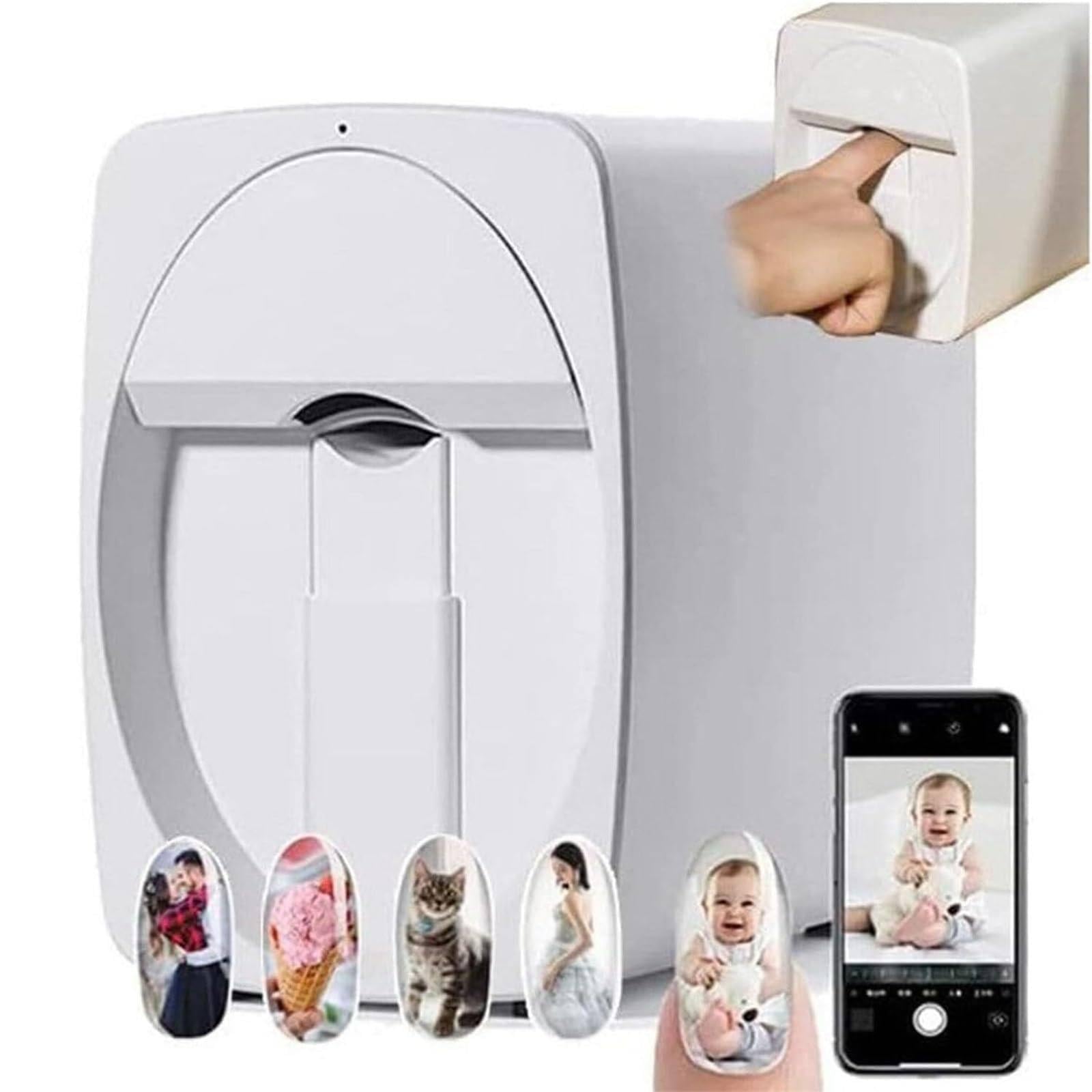 Drukarka do zdobienia paznokci | Automatyczna drukarka do paznokci 3D | Obsługa Wi-Fi/DIY | Drukowanie i rying jako jedność | Ponad 1000 zdjęć | dla projektów niestandardowych(M1White)