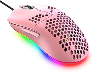 Lightweight Gaming Mouse,26 Kinds RGB Backlit Mice,PixArt 3325 12000 DPI Mouse,Ultralight Honeycomb Shell Ultraweave Cable Mouse and Anti-Key Can Be Set for PC Gamers and Xbox and PS4 Users(Pink)