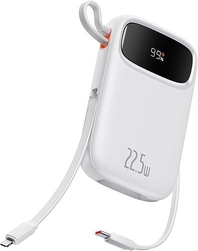 Baseus Cargador portátil, cargador portátil de 22.5 W, 10000 mAh, cargador de teléfono portátil de carga rápida con cable de salida iOS y USB-C
