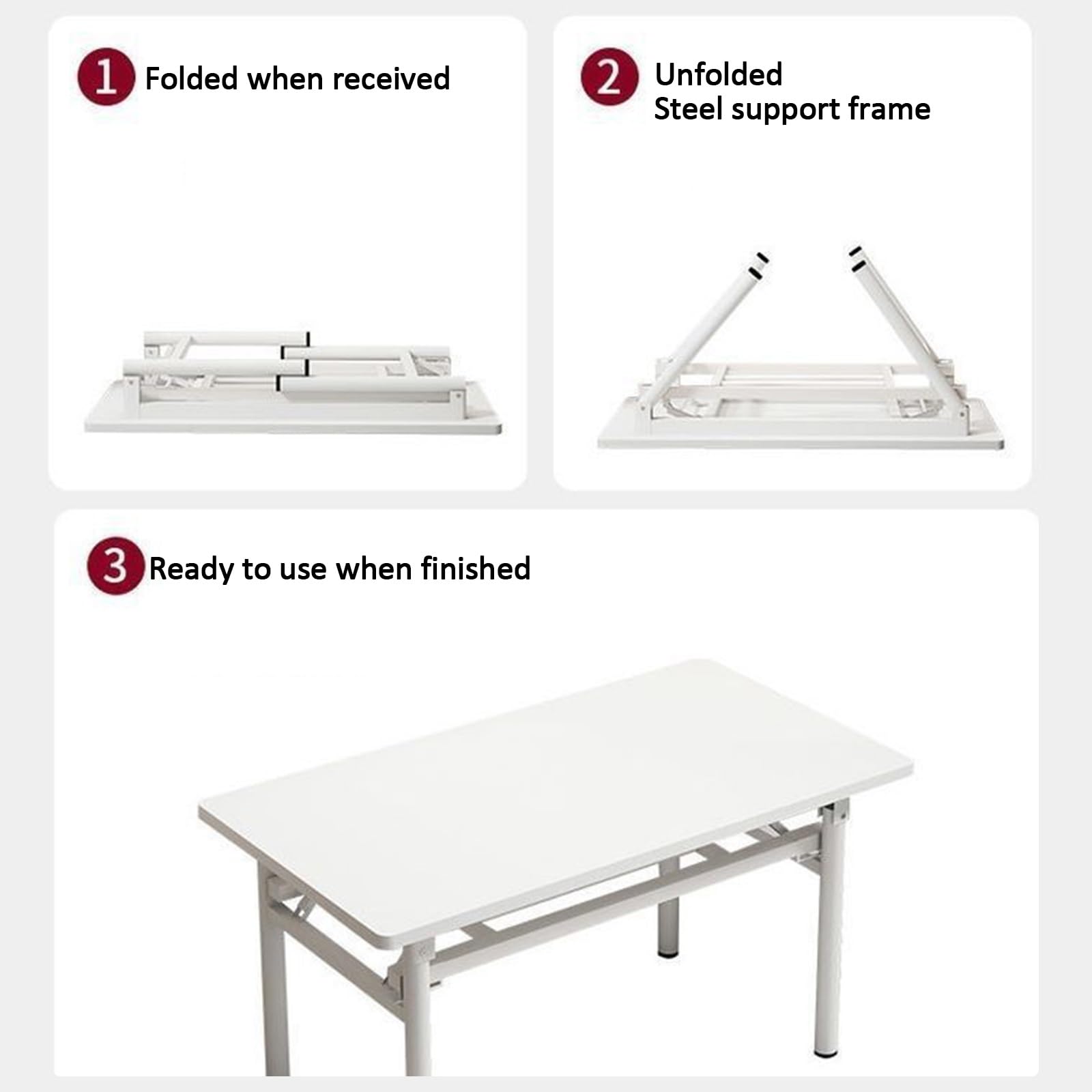 Tavoli Pieghevoli Per Sale Conferenze, Scrivania Mobile, Tavoli da Lavoro con Struttura in Metallo, Study Table con Doppio Ripiano per Piccoli Spazi, Senza Montaggio Richiesto(Beige,120x40x75cm/47x16x