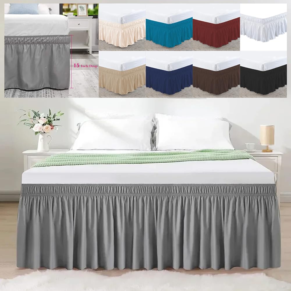 Valance Sheet Double Hotel Bed Rok Wrap Rond Elastische Bed Rokken Zonder Bed Oppervlak Twin/Full/Queen/King Size 38cm Hoogte Voor Home Decor Bed Rokken & Valances (Kleur: Wijnrood, Maat: Koning