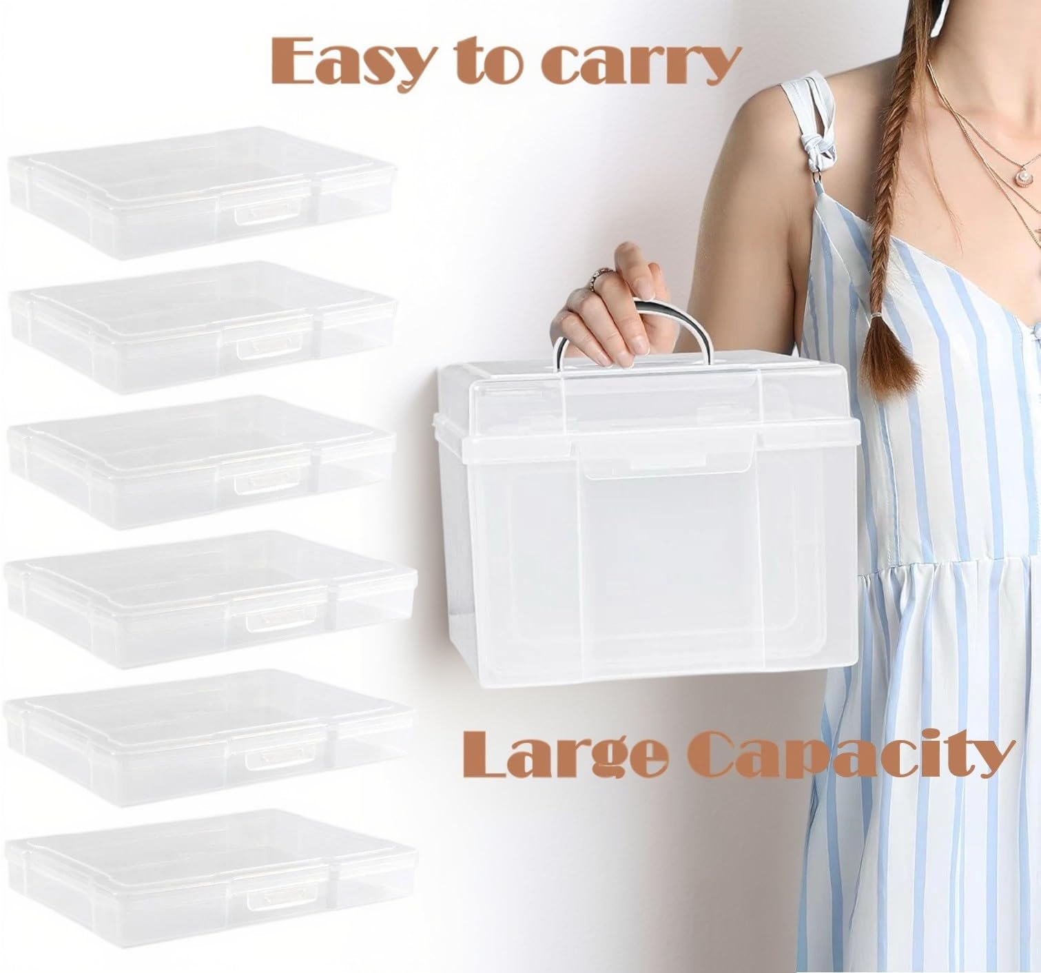 Scatola Porta Foto Box Plastica Con Coperchio, 21,5 X 18,5 X 14 Cm, Contiene 6 Piccole Scatole Trasparenti Con Coperchio, PP per Foto, Cartoline, Carta, Seme, Adesivo