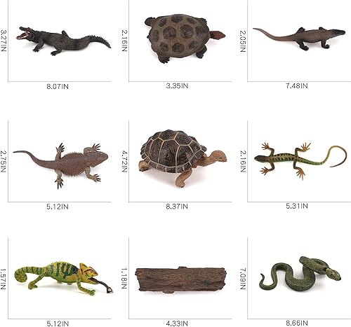 Miniatura 3 de Fantarea 9 figuras de modelo de animales salvajes Geochelone Tortuga Lagarto Camaleón Pitón Cocodrilo Komodo Dragón Central Barbudo Dragón Figuritas