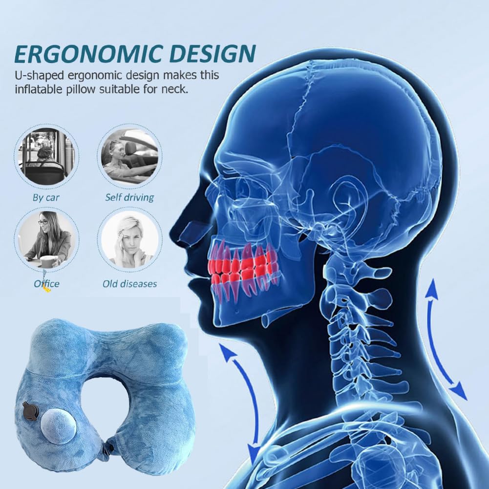 Cuscino Gonfiabile per Il Collo, Cuscino Gonfiabile da Viaggio, Supporto Ergonomico per Il Collo, Cuscino Gonfiabile Regolabile, Cuscino Multifunzionale E Confortevole per Il Collo (B)