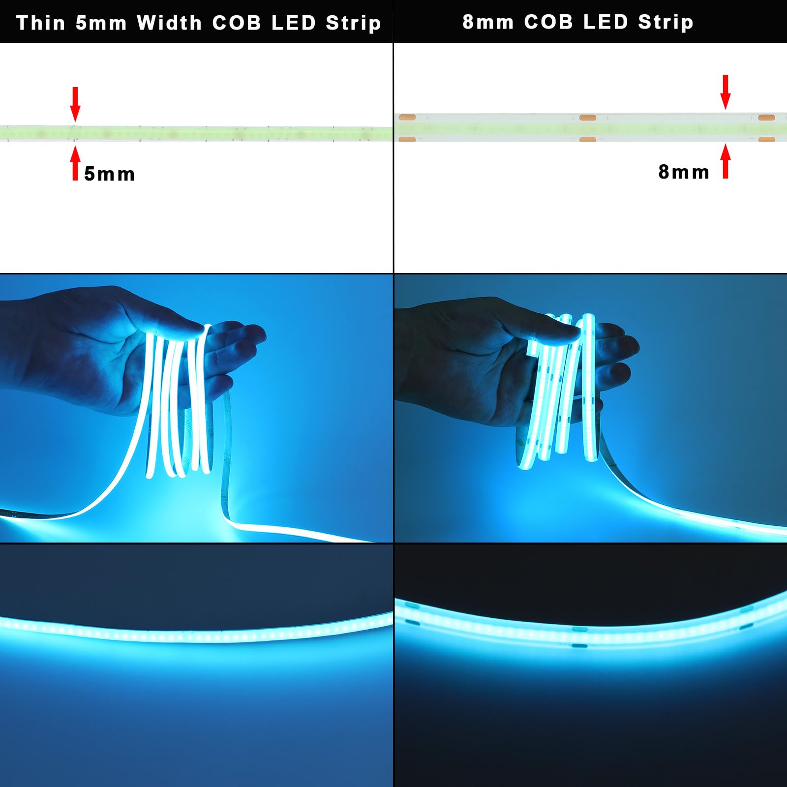 Amazon.com: TOPAI 24V Thin 5mm ice Blue COB LED Strip 16.4ft