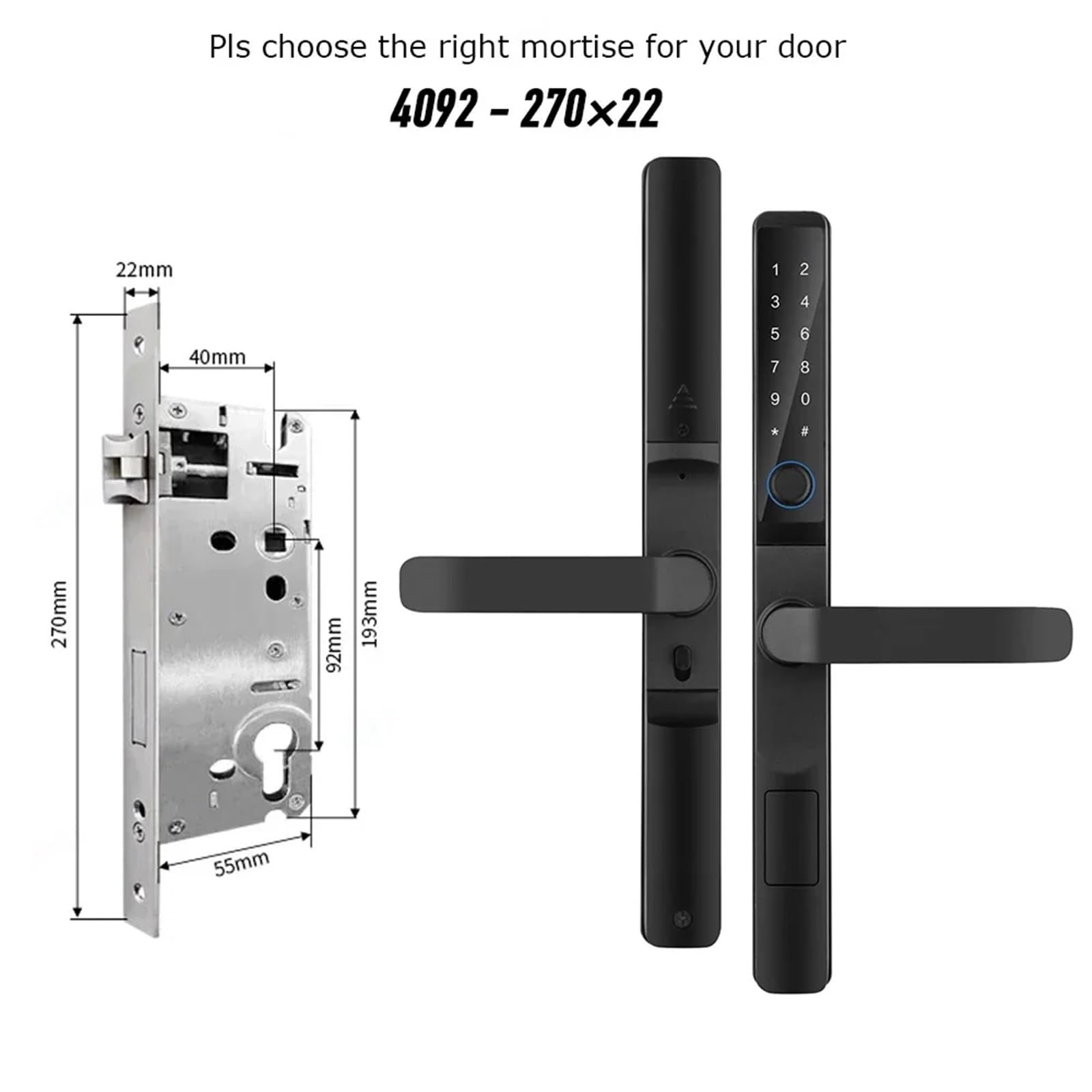 Poignée de serrure porte intelligente, étanche IP65, Ultra-mince, biométrique, à empreintes digitales, télécommande avec application gratuite Bureau Commercial(4092)