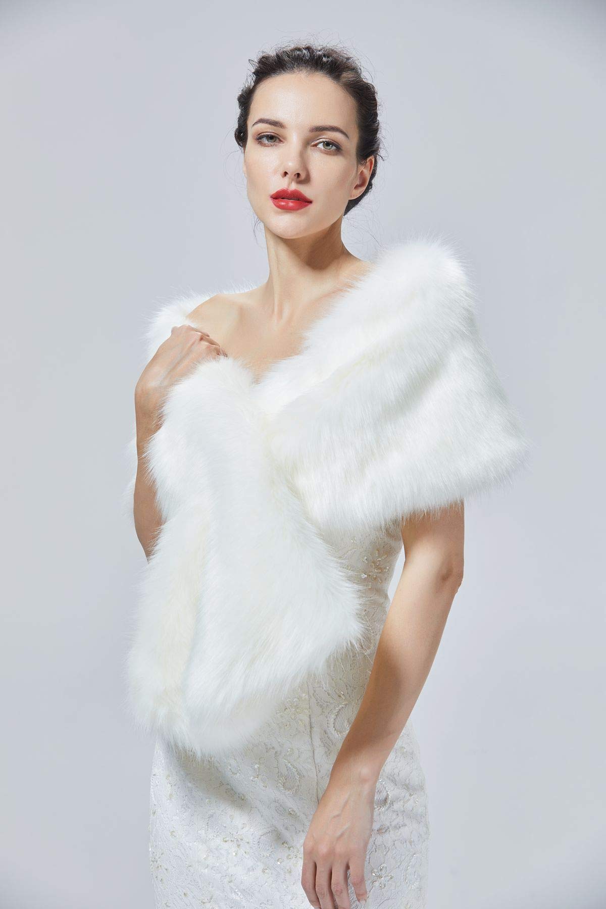 BEAUTELICATE Scialle Stola di Pelliccia Sintetica Donna Coprispalle Sciarpa Elegante Nozze Sposa Feste Inverno Cerimonia Nero Avorio Champagne