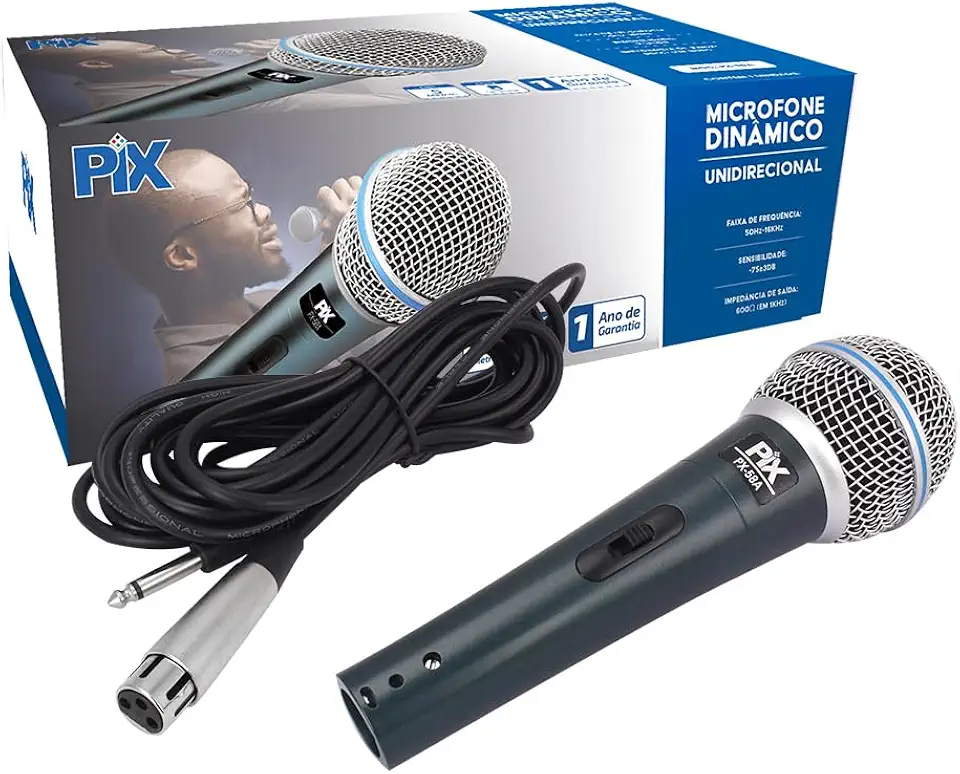 Pix, 055-0560, Microfone Dinamico Unidirecional Com Fio - Px-58A - Pix