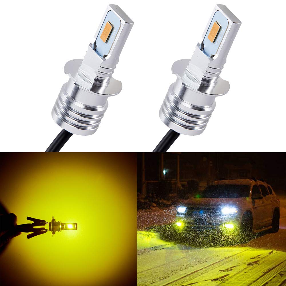 Super Bright H3 LED Bulb Golden Yellow Version 3570 CSP-Chips LED Fog Lights DRL Replacement (Pack of 2)