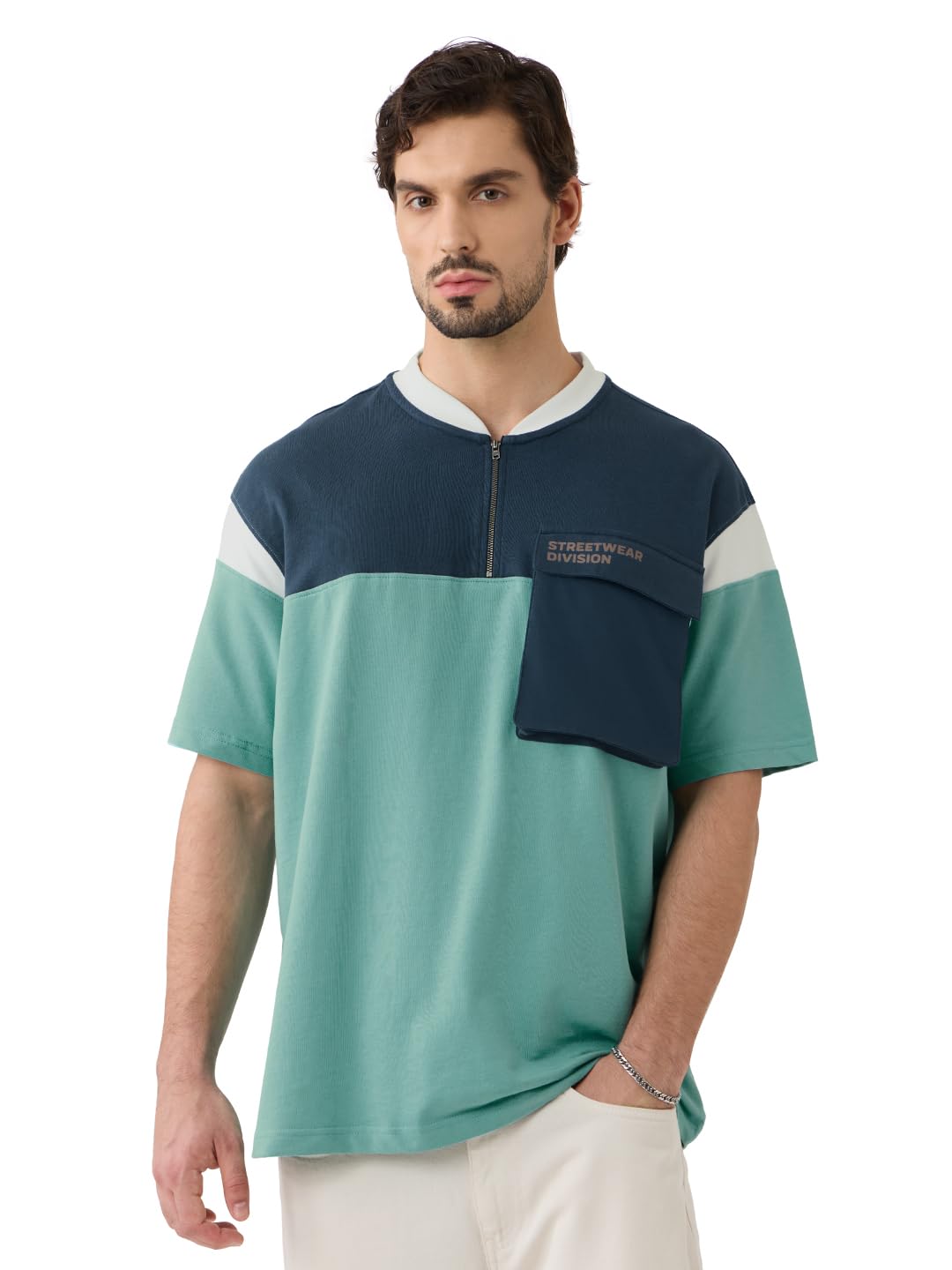 The Souled Store Bliss Men and Boys Short Sleeves Round Neck Green Colourblock Cotton Oversized Zipper Polos - Review, Price and Buying Guide