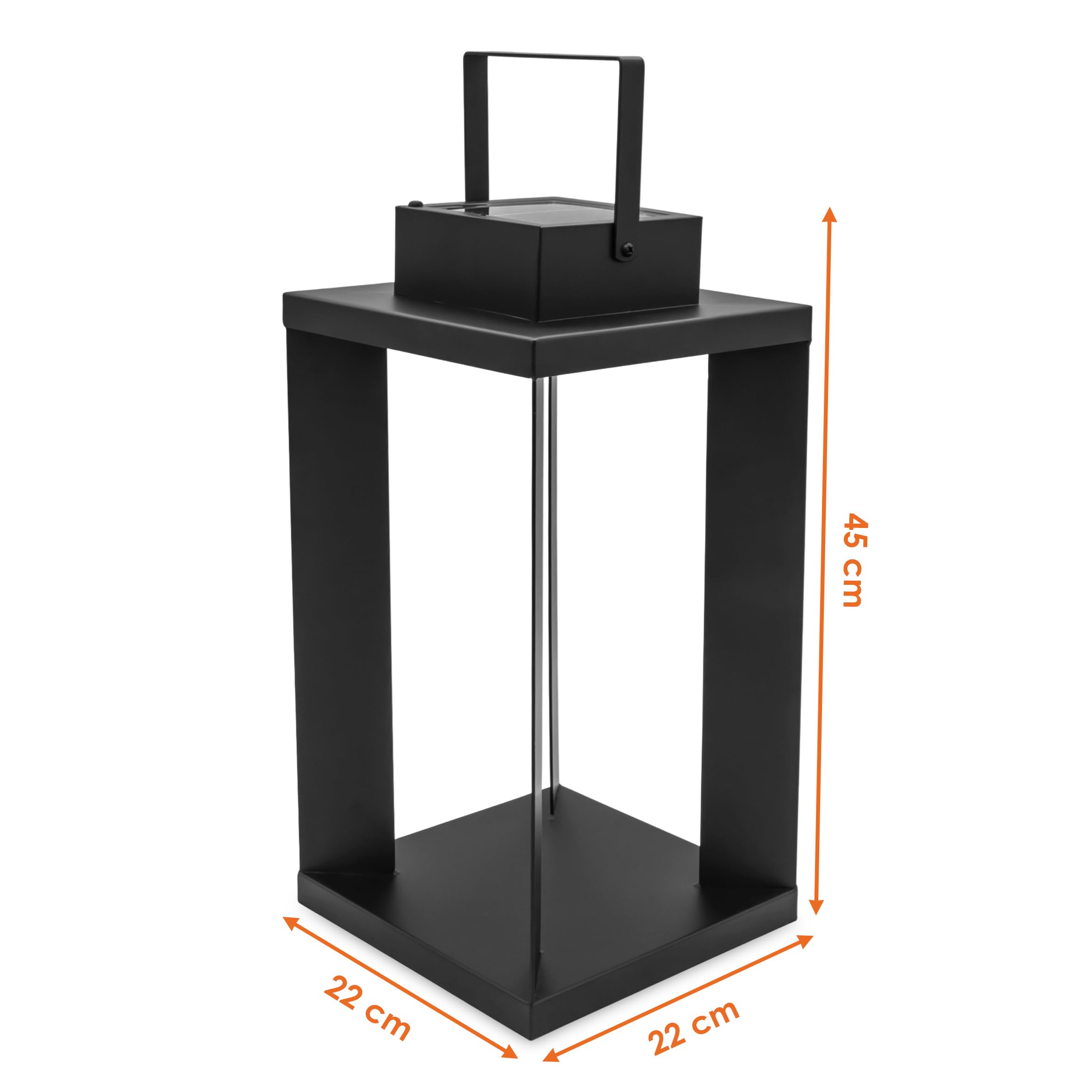 Lanterne solaire en métal noir 25 LED blanc chaud – 45 x 22 cm – Lampe de jardin à énergie solaire de qualité supérieure – Lampe solaire de décoration de jardin, lampe suspendue pour jardin, terrasse