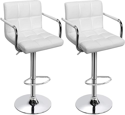 Topeakmart Taburetes de bar altos, modernos y cuadrados de piel sintética, silla giratoria de altura ajustable con brazos y sillas de bar traseras,
