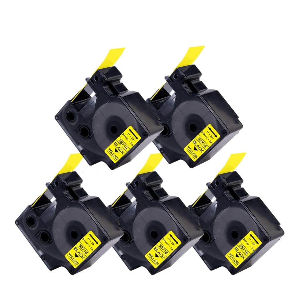 Nastro 5 pezzi 24 mm 53713 53716 53717 53718 53719 compatibile con stampante per nastri per etichette D1 LabelManager 400 450(5PK Black on Yellow)