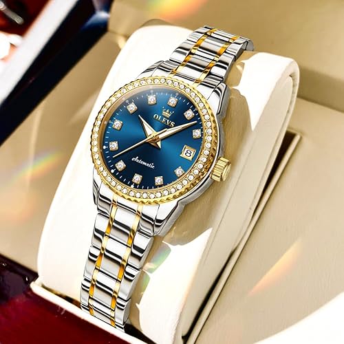 Miniatura 2 de OLEVS Reloj automático para mujer, de lujo, con diamantes de lujo, cuerda automática, impermeable, fecha luminosa