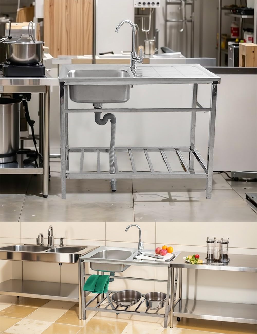 Lavello Da Cucina Esterno In Acciaio Inox Con Gambe E Rubinetto - Per Giardino, Garage, Ristorante - Foto 7