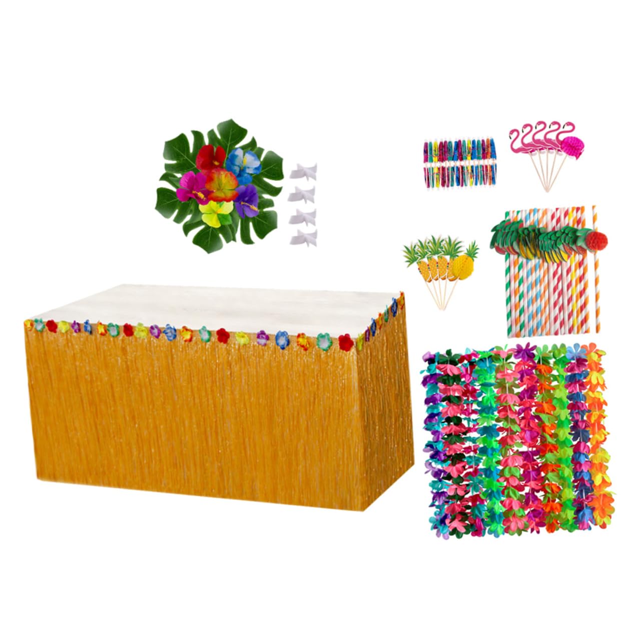 CIMAXIC Hawaiian Tassel Table Skirt Garland Tropical Luau Decorations Party Accessory Kit Materials