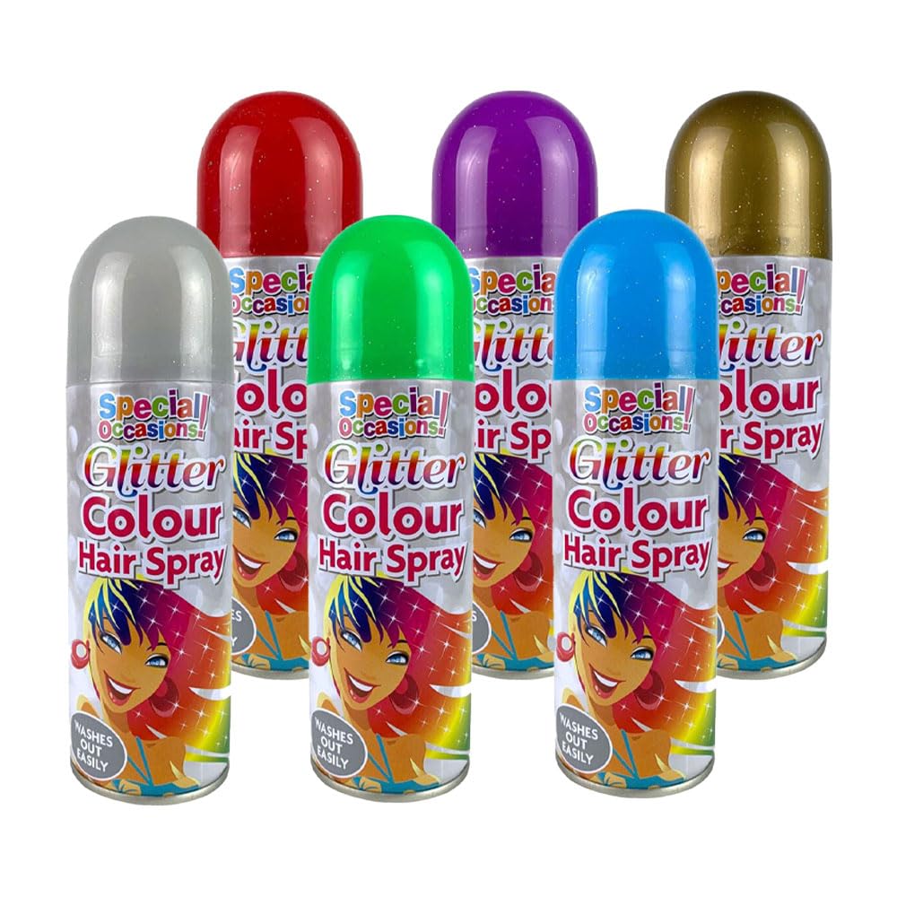 Sponsored Ad – Zopper 6 x 200ml Glitter Hair Spray Multi Colour for Special Occasion Temporary Washable Fancy Dress Up Hairspray Can
